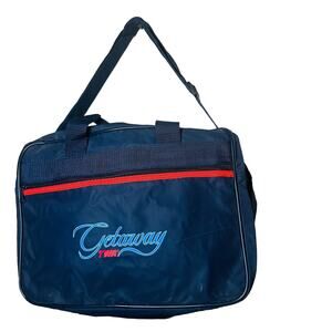 Vintage TWA GETAWAY Navy Blue Red Vinyl Carry On Travel Bag Shoulder Strap Bag